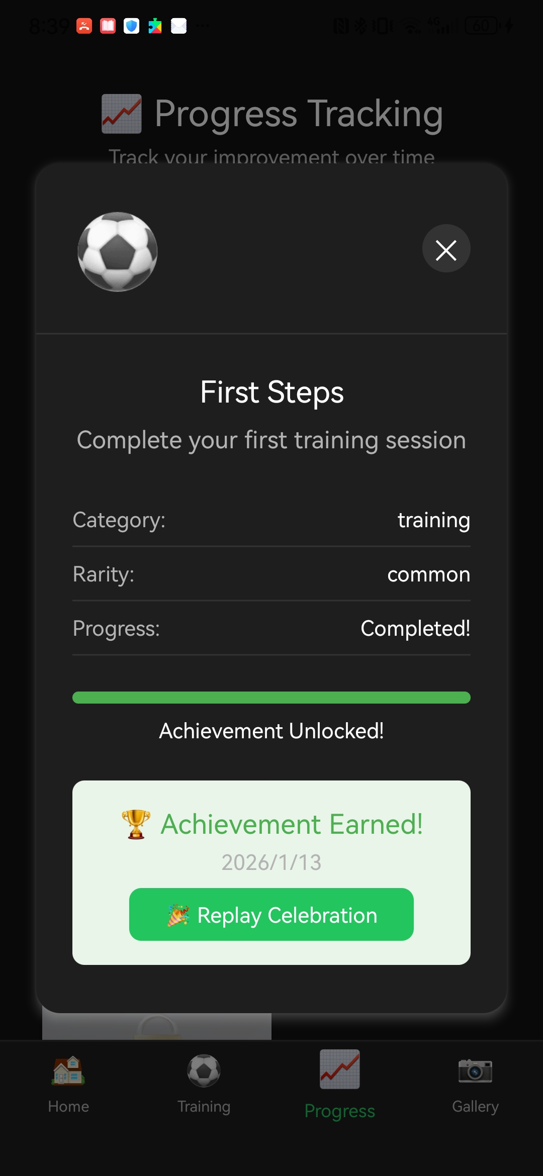 Achievement gallery and badges